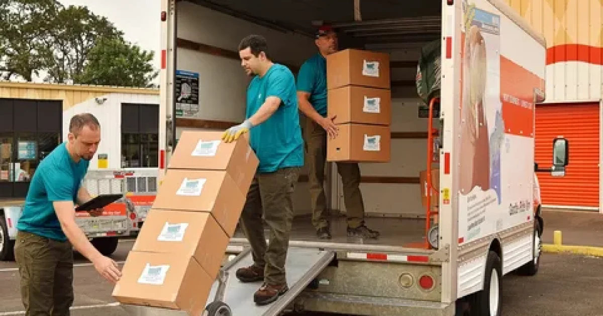Professional warehousing movers organizing inventory and handling goods in a modern warehouse with forklifts and storage racks